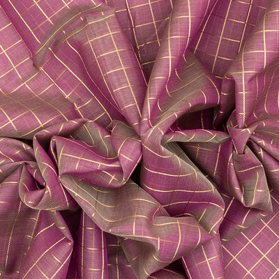 Lilac Handloom Silk Cotton Saree With Zari Checks