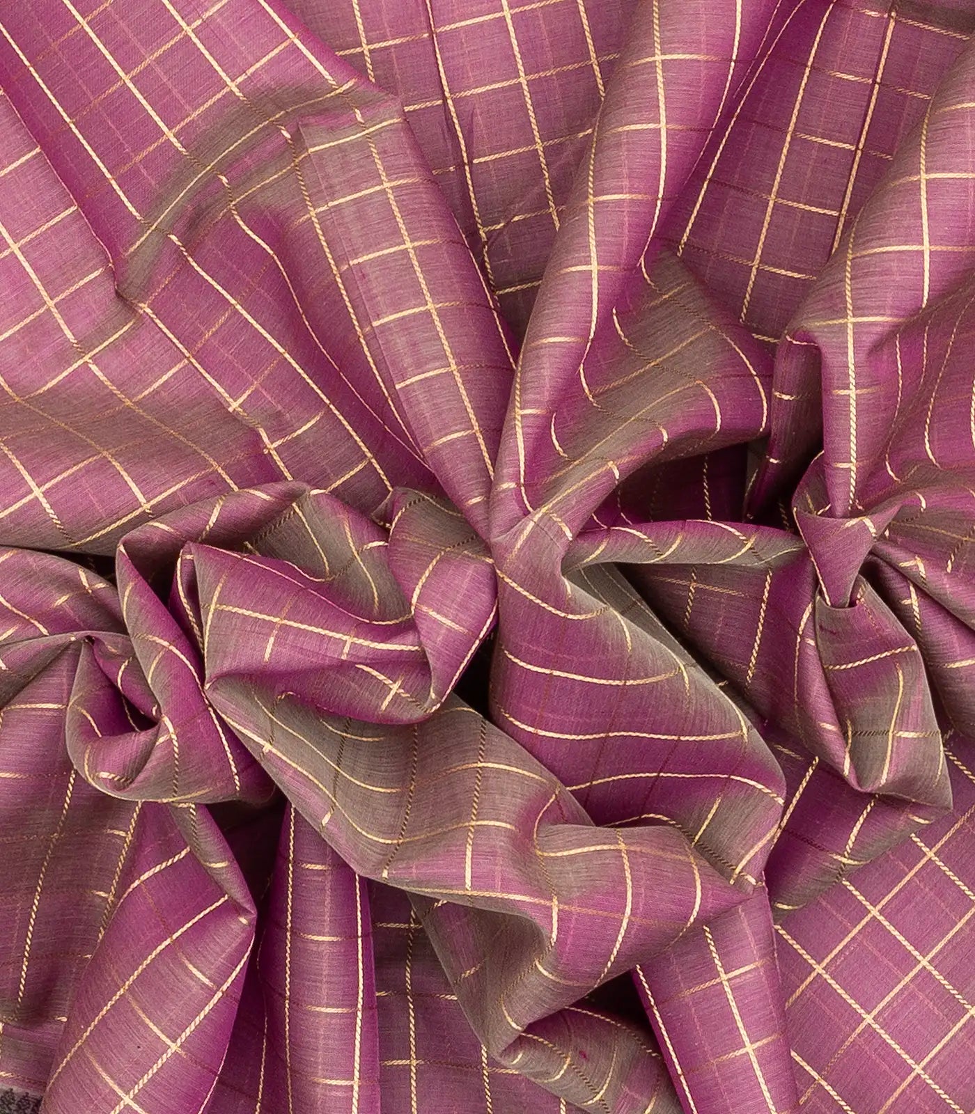 Lilac Handloom Silk Cotton Saree With Zari Checks