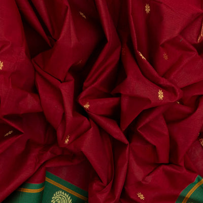 Crimson Woven Chettinad Cotton Saree With Star Buttas