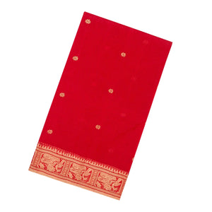Red Bengal Cotton Saree With Kamalam Motifs