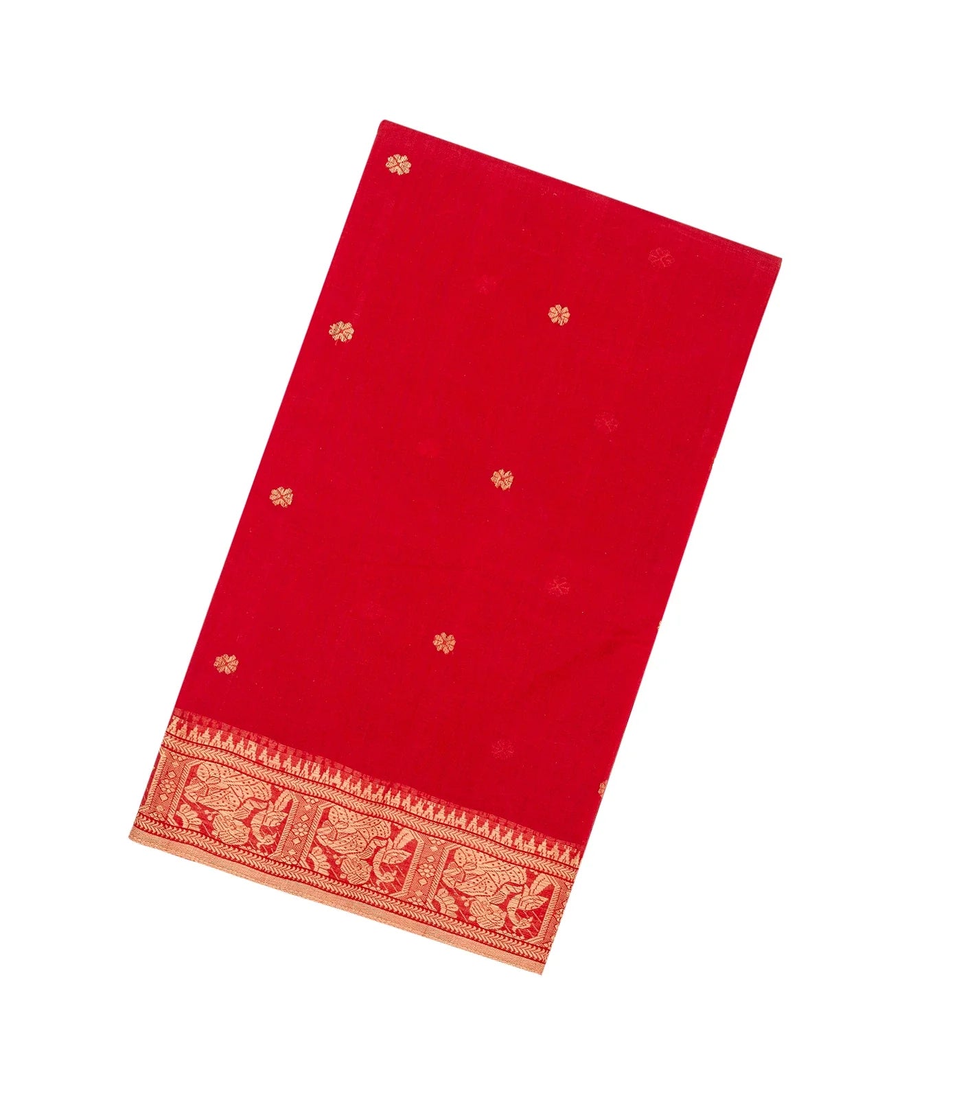 Red Bengal Cotton Saree With Kamalam Motifs