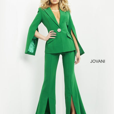 Jovani 06922 Long High Slit Single Breasted Formal Pant Suit