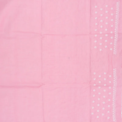 Bubble gum Pink Chikankari Embroidered Cotton Saree With Floral Motifs