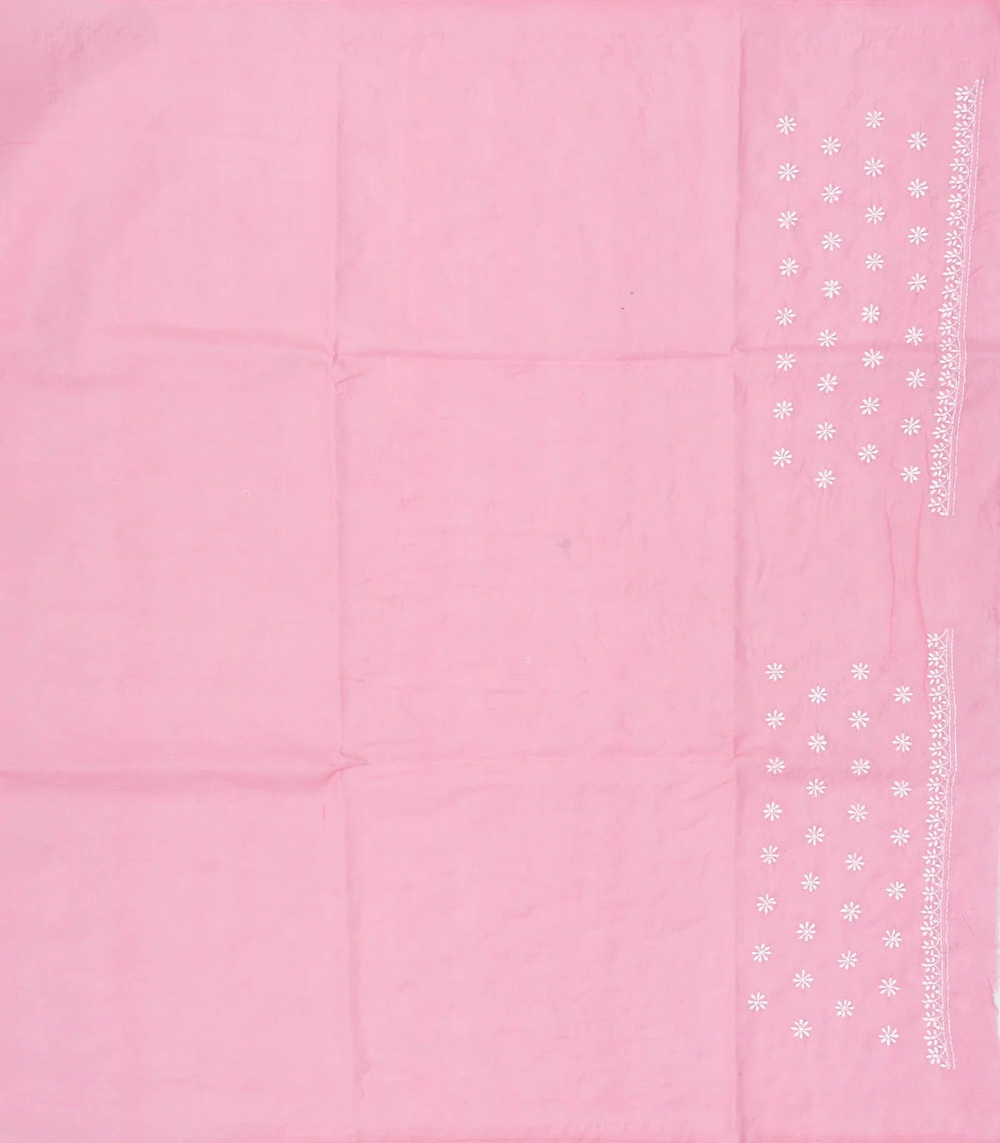 Bubble gum Pink Chikankari Embroidered Cotton Saree With Floral Motifs