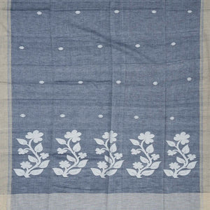 Grey Handloom Bengal Cotton Saree With Flower Buttas