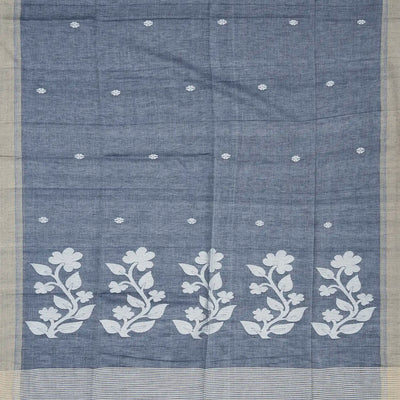 Grey Handloom Bengal Cotton Saree With Flower Buttas