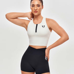 Half Zip Crop Top - White