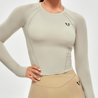 Long Sleeve Crop Top - Beige