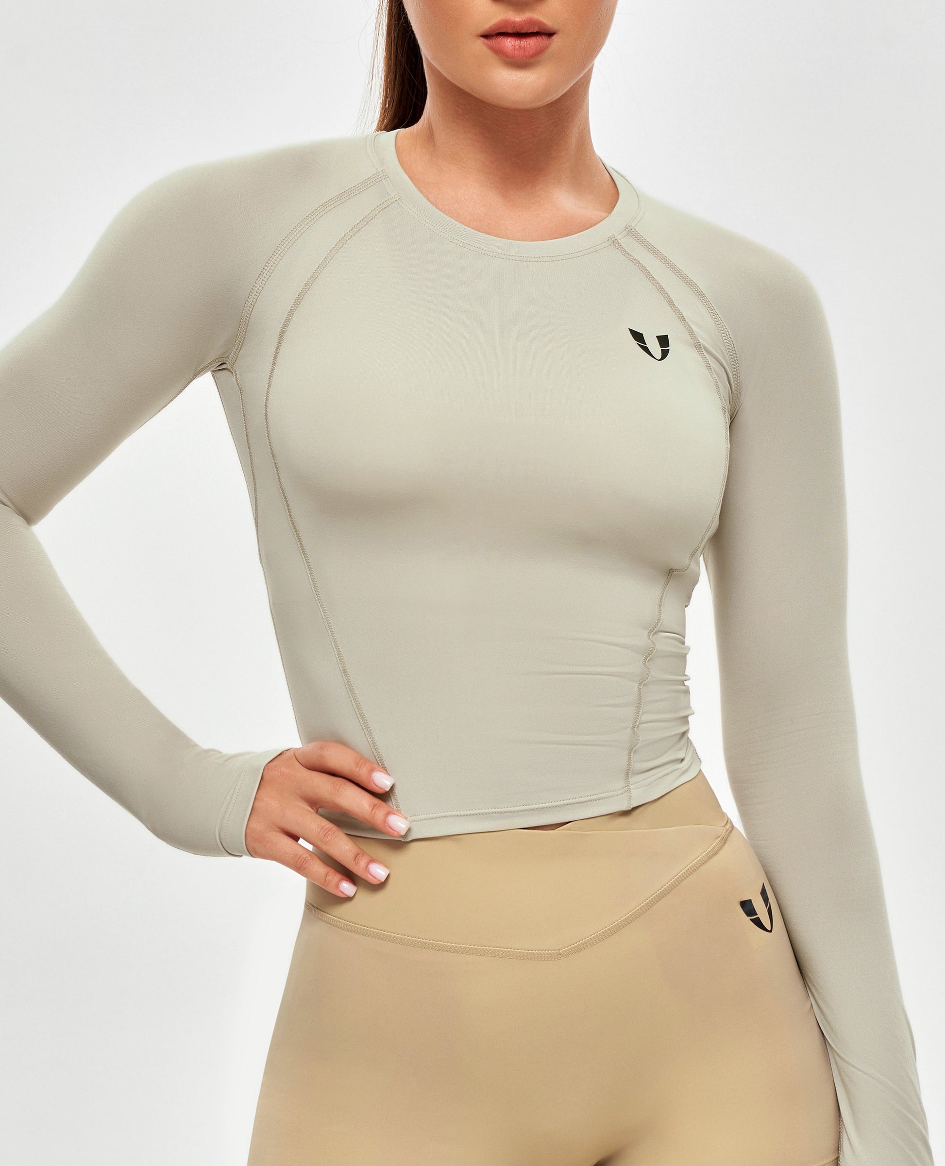 Long Sleeve Crop Top - Beige