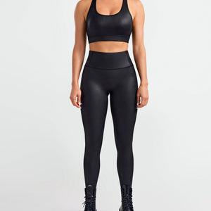 Faux Leather Cargo Power Leggings - Black
