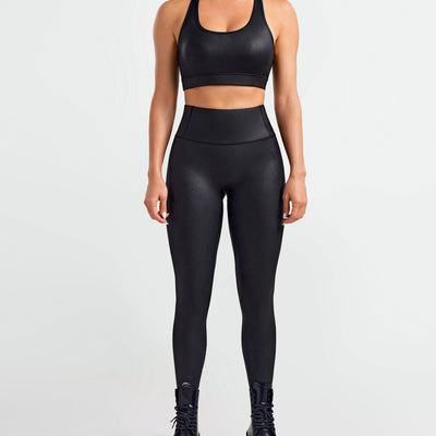 Faux Leather Cargo Power Leggings - Black