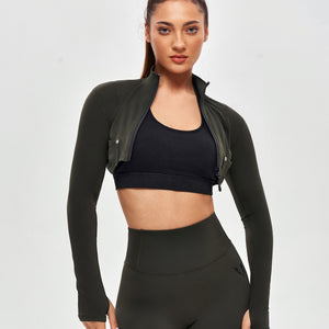 Firmabs Long Sleeve Crop Top - Dark Green
