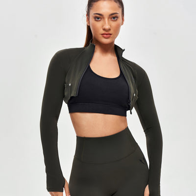 Firmabs Long Sleeve Crop Top - Dark Green