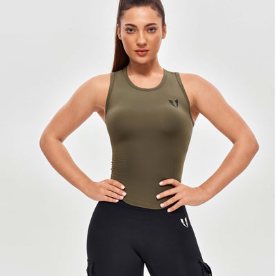 Round Neck Sports Tank - Moss Green