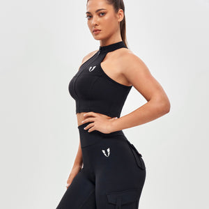 Zip Up Cropped Tank - Black