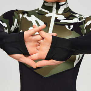 Half Zip Long Sleeve Top - White Green Camo