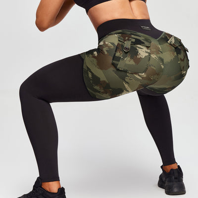 V-waist Gym Leggings - Abstract Camo and Black