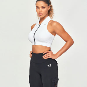 Ribbed Full Zip Padded Tank Top - White