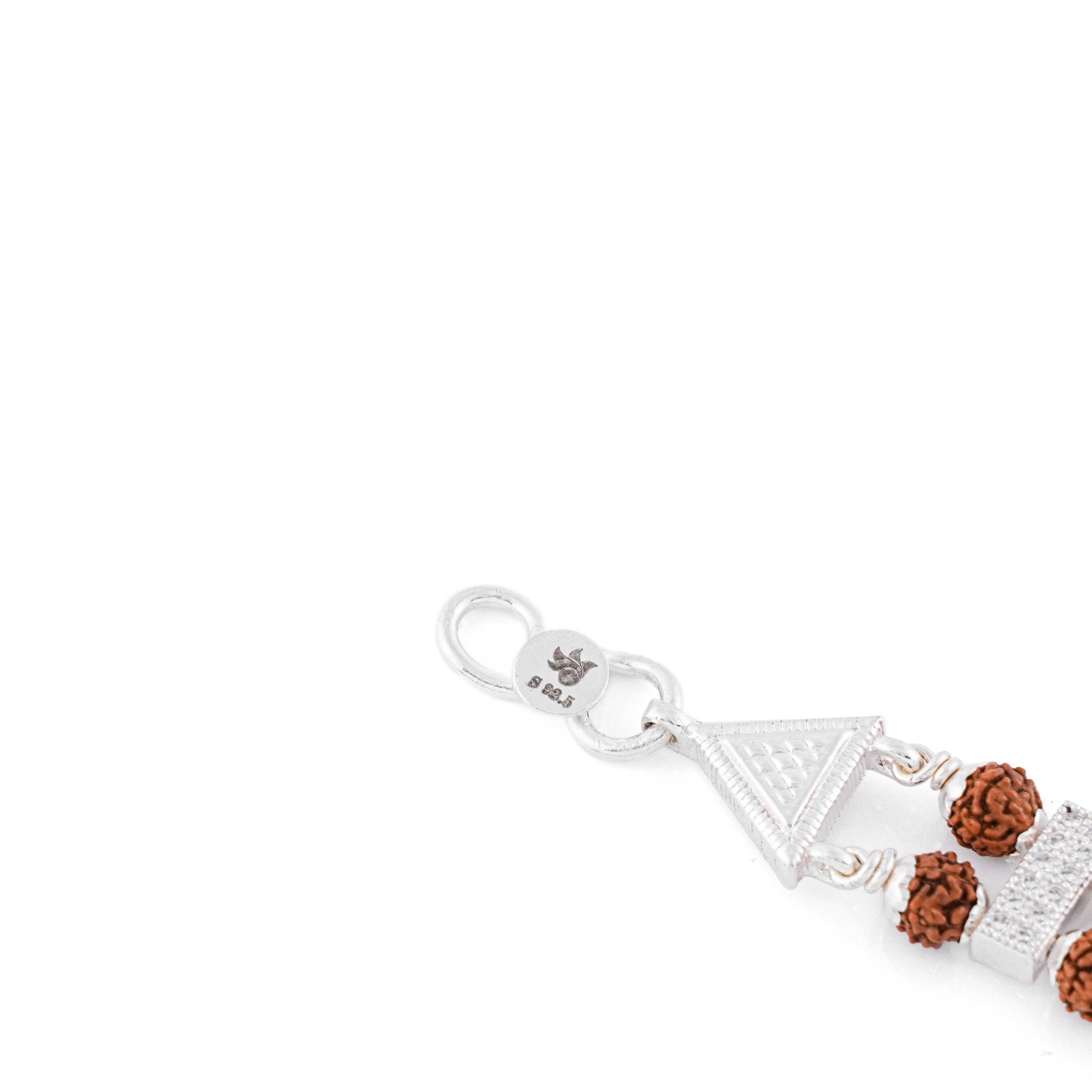 Real Rudraksha Silver Bracelet with Om Embedded in Surya Double Line for Men