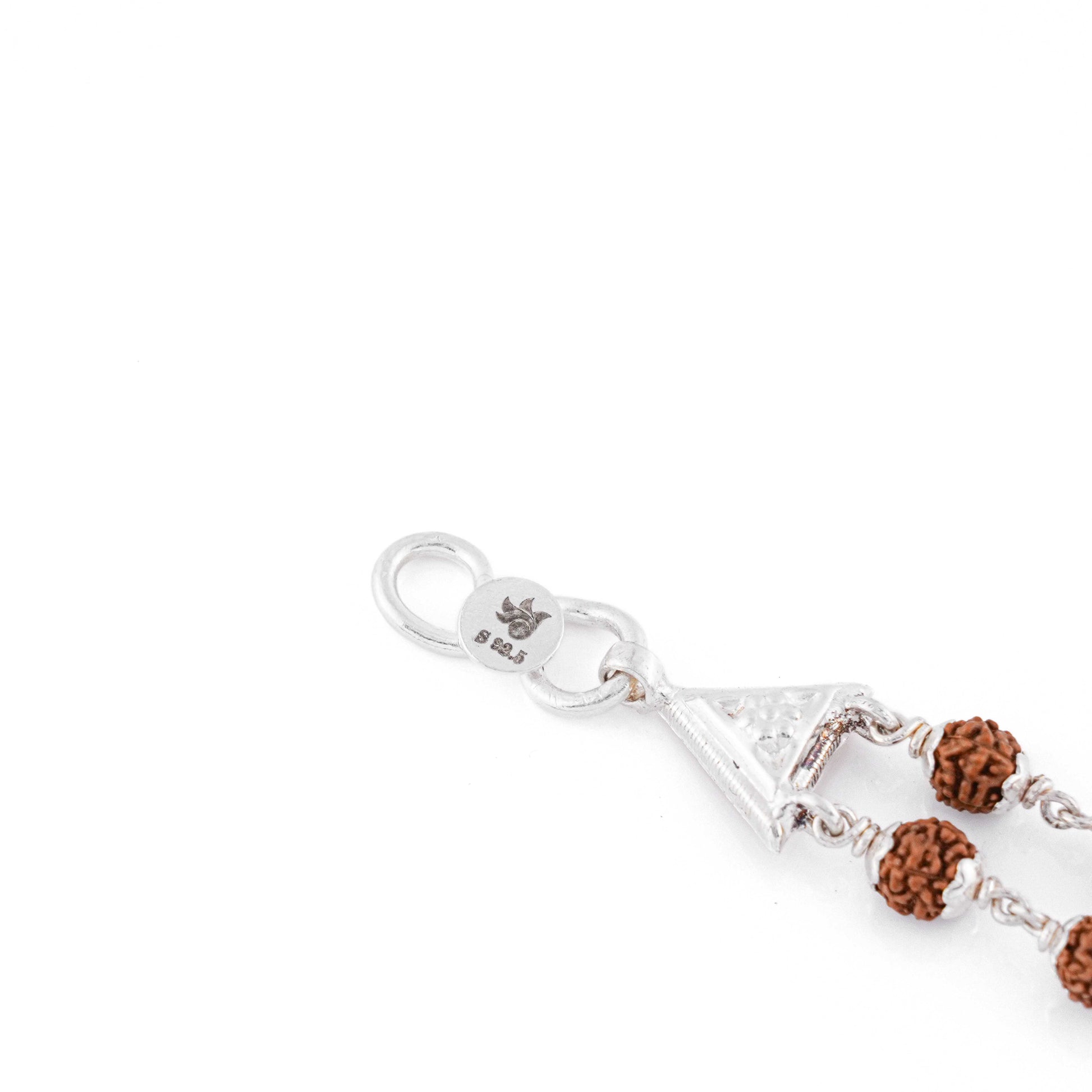 Silver Rakhi with Rudraksha, Om, and Sunface Double Line Design