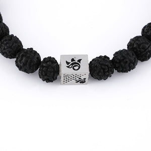 Black Rudraksha with Om Namah Shivay Silver Beads Bracelet