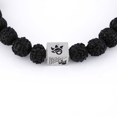 Black Rudraksha with Om Namah Shivay Silver Beads Bracelet