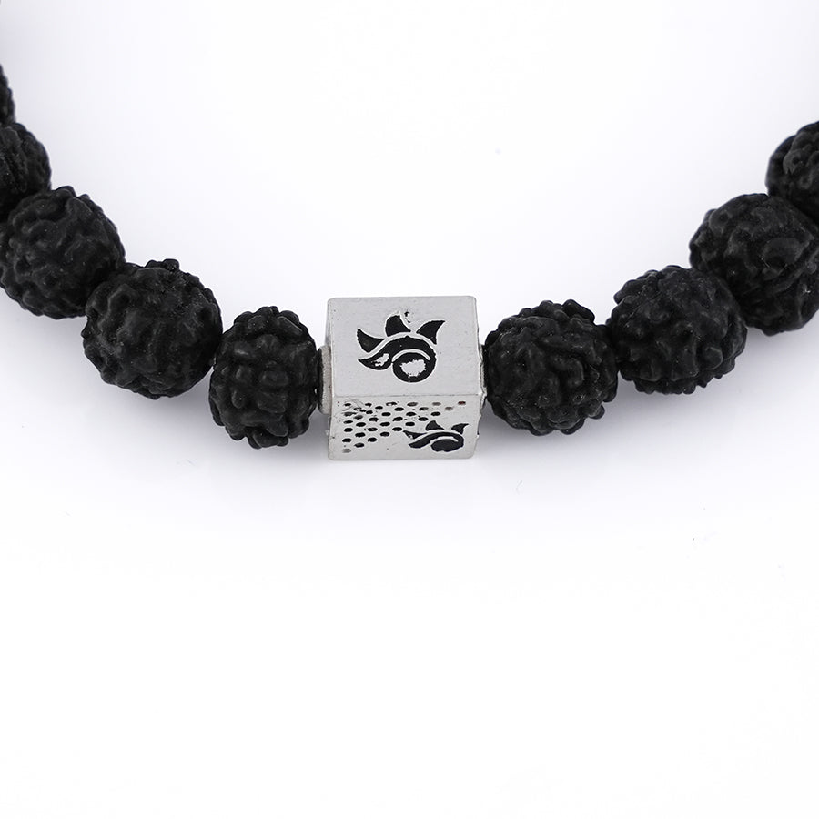 Black Rudraksha with Om Namah Shivay Silver Beads Bracelet