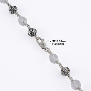 SPHATIK DIAMOND CUT BEADS WITH OM SILVER BEADS MALA