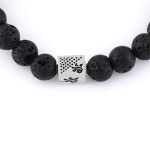 Lava Stone with Om Namah Shivay Silver Beads Bracelet