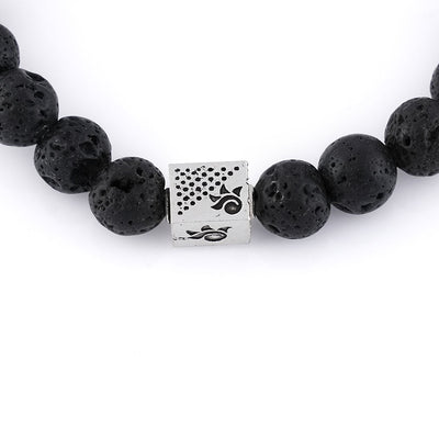 Lava Stone with Om Namah Shivay Silver Beads Bracelet