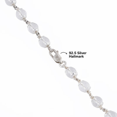 SPHATIK DIAMOND CUT BEADS SILVER MALA