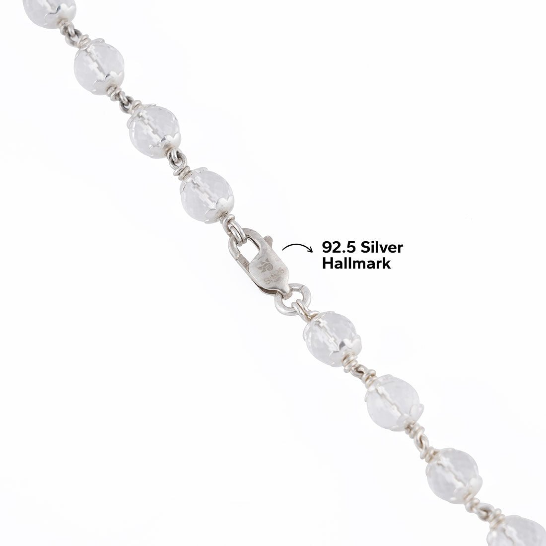 SPHATIK DIAMOND CUT BEADS SILVER MALA