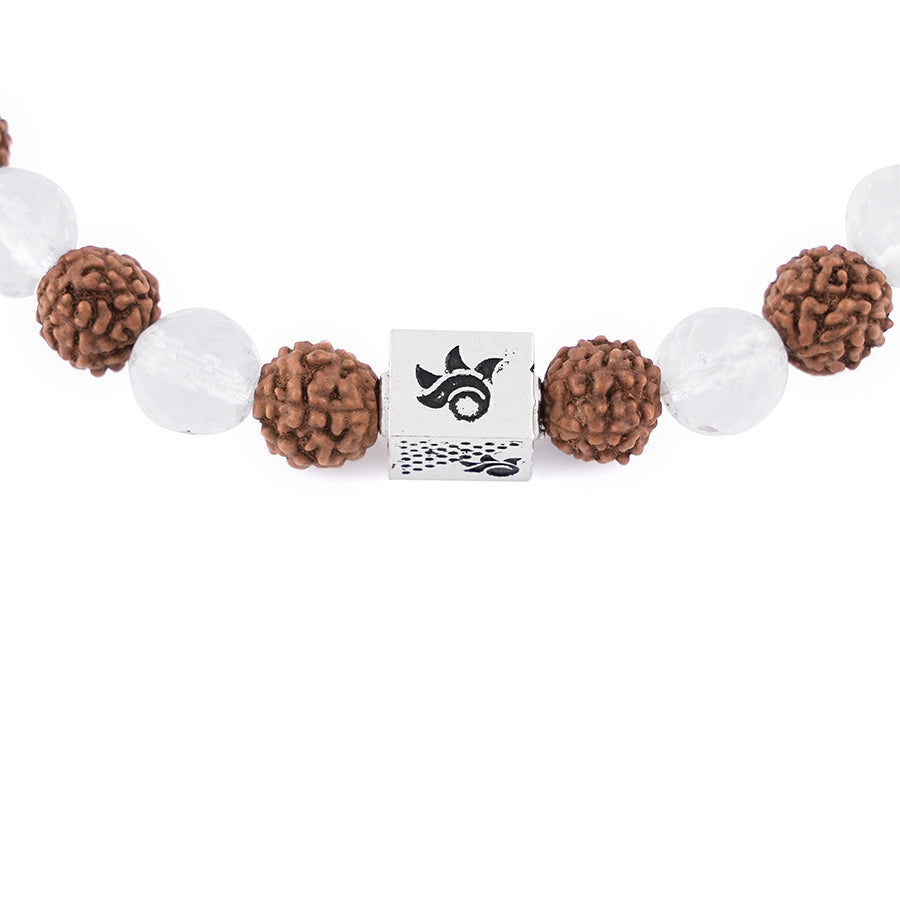 Rudraksha with Spatik Diamond Cut Beads Bracelet