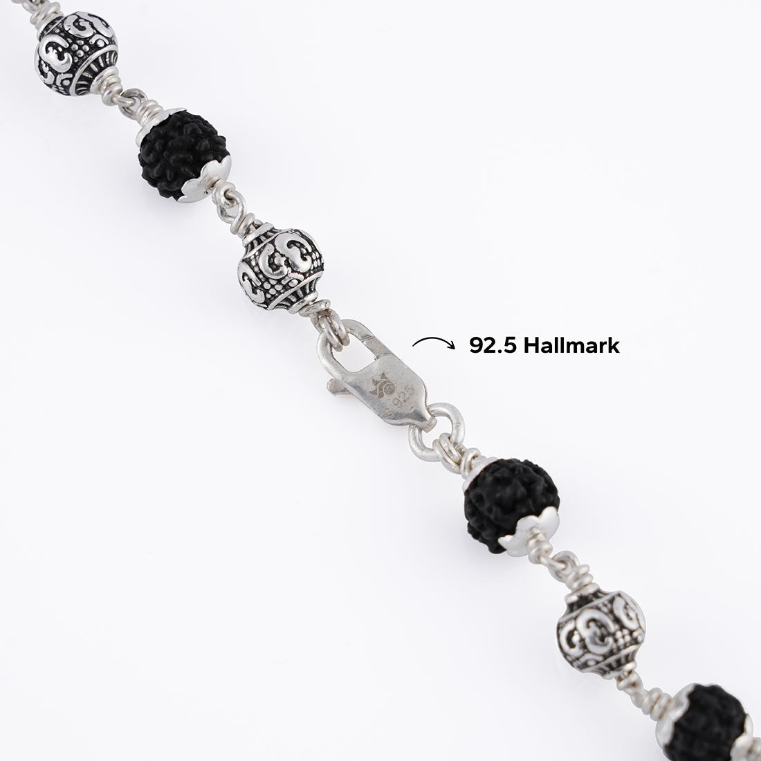 BLACK RUDRAKSHA WITH OM SILVER BEADS MALA