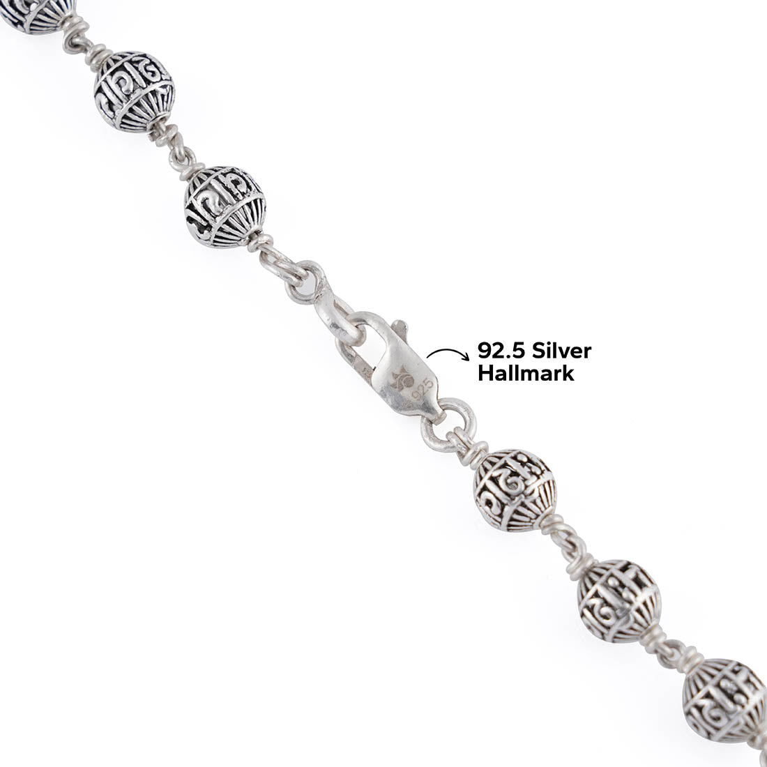OM NAMAH SHIVAY SILVER BEADS MALA