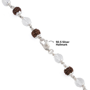 RUDRAKSHA WITH SPHATIK DIAMOND CUT BEADS SILVER MALA