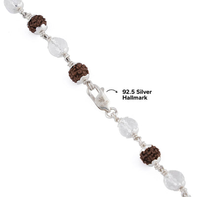 RUDRAKSHA WITH SPHATIK DIAMOND CUT BEADS SILVER MALA