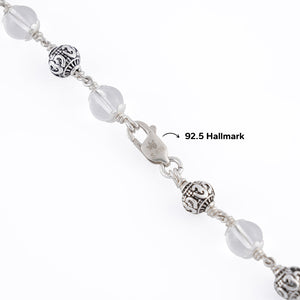 SPHATIK WITH OM SILVER BEADS MALA