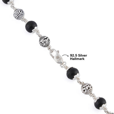 KARUNGALI WITH OM NAMAH SHIVAY SILVER BEADS MALA