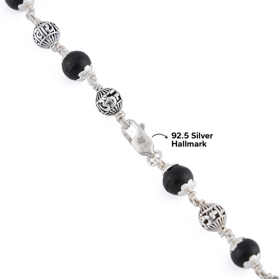 KARUNGALI WITH OM NAMAH SHIVAY SILVER BEADS MALA