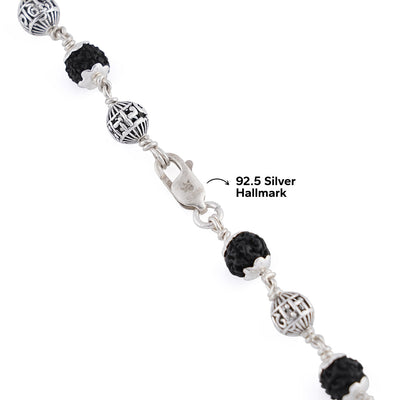 BLACK RUDRAKSHA WITH OM NAMAH SHIVAY SILVER BEADS MALA