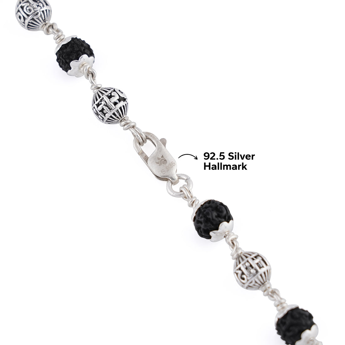 BLACK RUDRAKSHA WITH OM NAMAH SHIVAY SILVER BEADS MALA