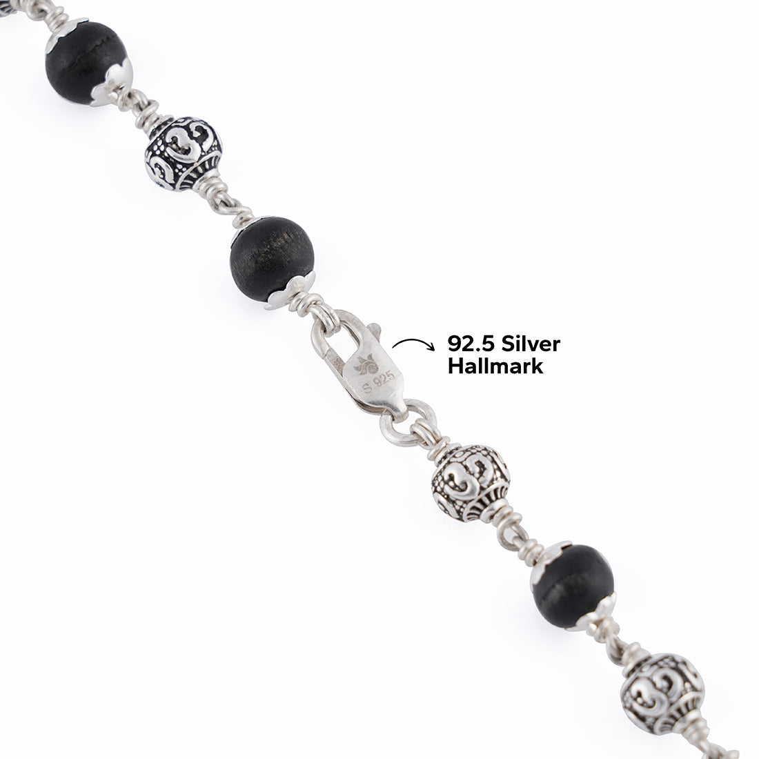 KARUNGALI WITH OM SILVER BEADS MALA