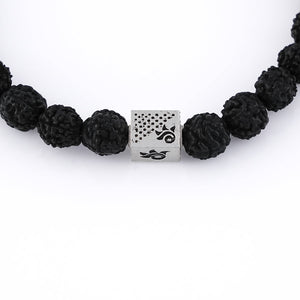 Black Rudraksha and Om Silver Beads Bracelet
