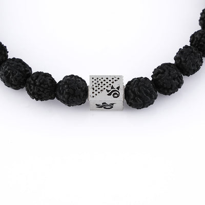 Black Rudraksha and Om Silver Beads Bracelet