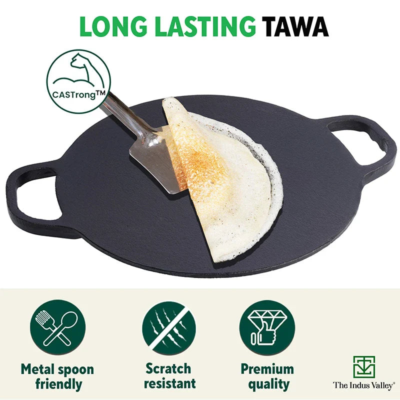 Cast Iron Double Handle Concave Tawa