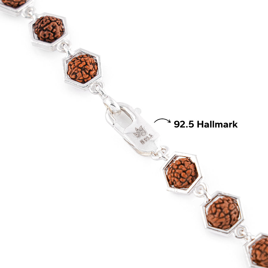 Rudraksha Silver Mala (Hexagon Ring With Cylinder)