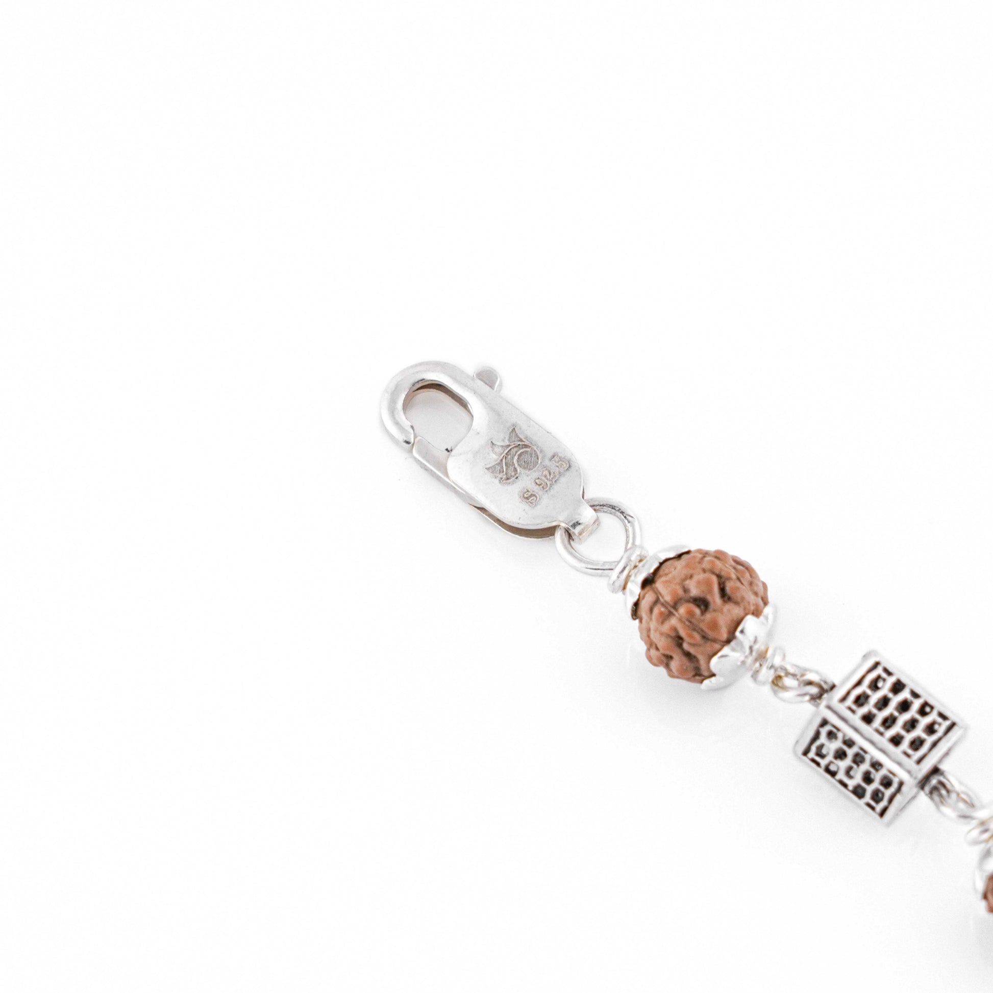 Rudraksha Silver Square Cylinder Bracelet.