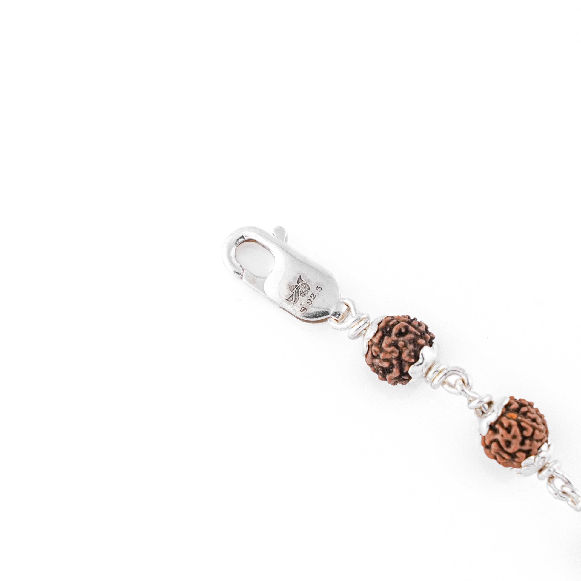 Rudraksha silver bracelet with Om in a concave sphere single line