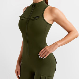 Cargo Pocket Long Bodysuit - Dark Olive Green